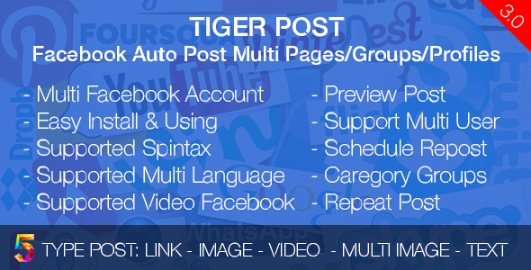 1458-Tiger Post v3.0.2 - Facebook Auto Post Multi Pages/Groups/Profiles