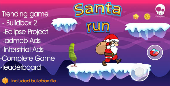 2313-Santa Runner & + Buildbox 2 file + Admob + Leaderboard + Review + Share Button