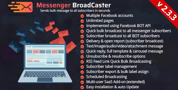 6752-Messenger Broadcaster - A Bot Inboxer Add-on : Send Bulk Message to Facebook Messenger Subscrib