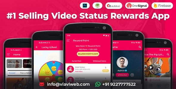 6950-Android Video Status App With Reward Points (Lucky Wheel, WA Status Saver) v4.0