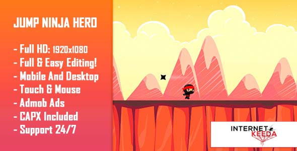 7360-Jump Ninja Hero - HTML5 Game + Mobile Version! (Construct 2 / Construct 3 / CAPX)