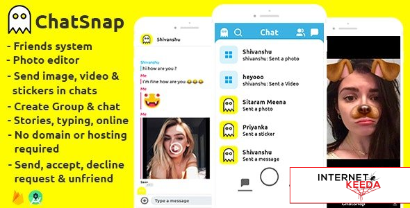 10063-ChatSnap v1.0 - Snapchat clone social network friend group chat photo editor + android studio 