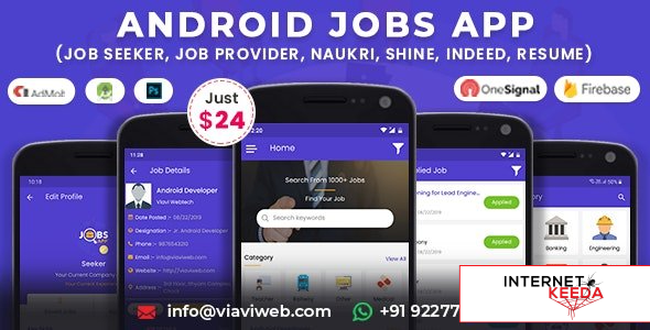 10467-Android Jobs App v1.3 - Job Seeker, Job Provider, Naukri, Shine, Indeed, Resume