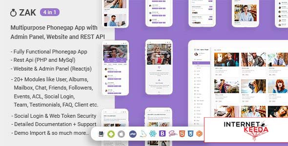 10776-Zak v1.1 - (4 in 1) Multipurpose Phonegap App with Admin Panel, Website and REST API