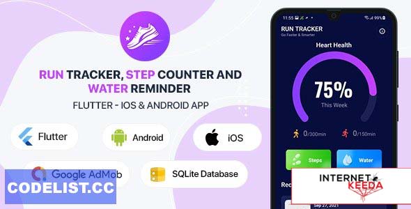 14578-Run Tracker, Step Counter and Water Reminder v1.4 - Flutter Android & iOS App (20 Languages)