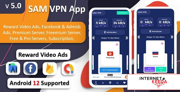 16597-SAM VPN App v5.0 - Secure VPN and Fast Servers VPN | Reward Video Ads | Subscription | Admob &