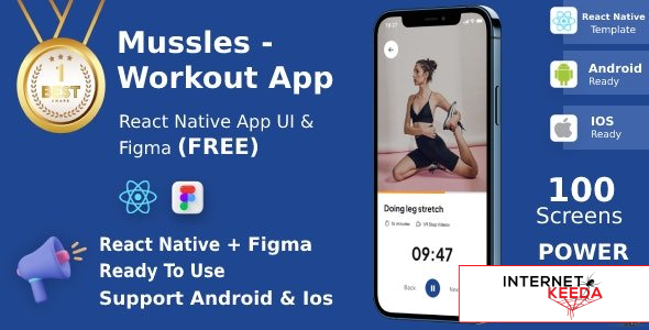 18411-Workout Apps v1.1 - UI Kit, React Native, Figma (FREE), Mussles