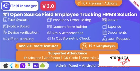 21621-Field Manager v3.0 - Employees Realtime & Offline Tracking, Tasks, Product Order, IP, QR, Geof