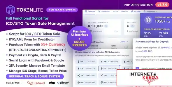 TokenLite - ICO STO Token Sale Management Dashboard - ICO Admin Script v1.4.0 70126