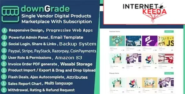 downGrade v5.6 - Single Vendor Digital Marketplace With Subscription 70534