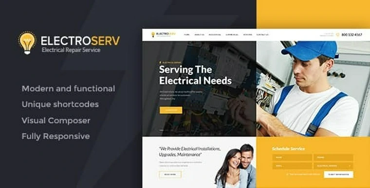 ElectroServ v1.3.2 - Electrical Repair Service WordPress Theme33748