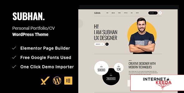 Subhan v1.0.0 - Personal Portfolio/CV WordPress Theme 67638